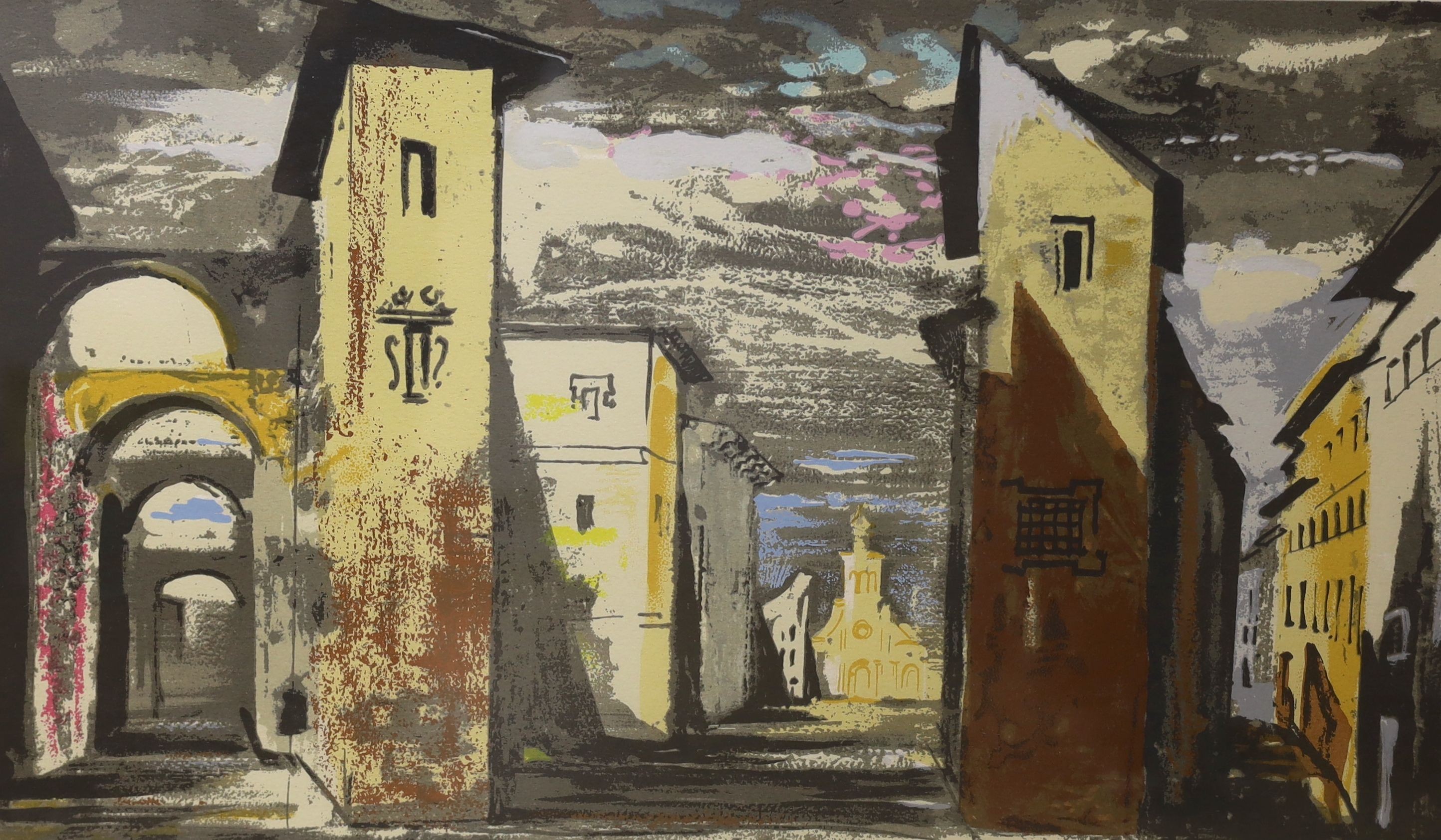 John Piper (1902-1993), limited edition print, street scene from Don Giovanni, signed in pencil, 64/90, 46 x 66cm
